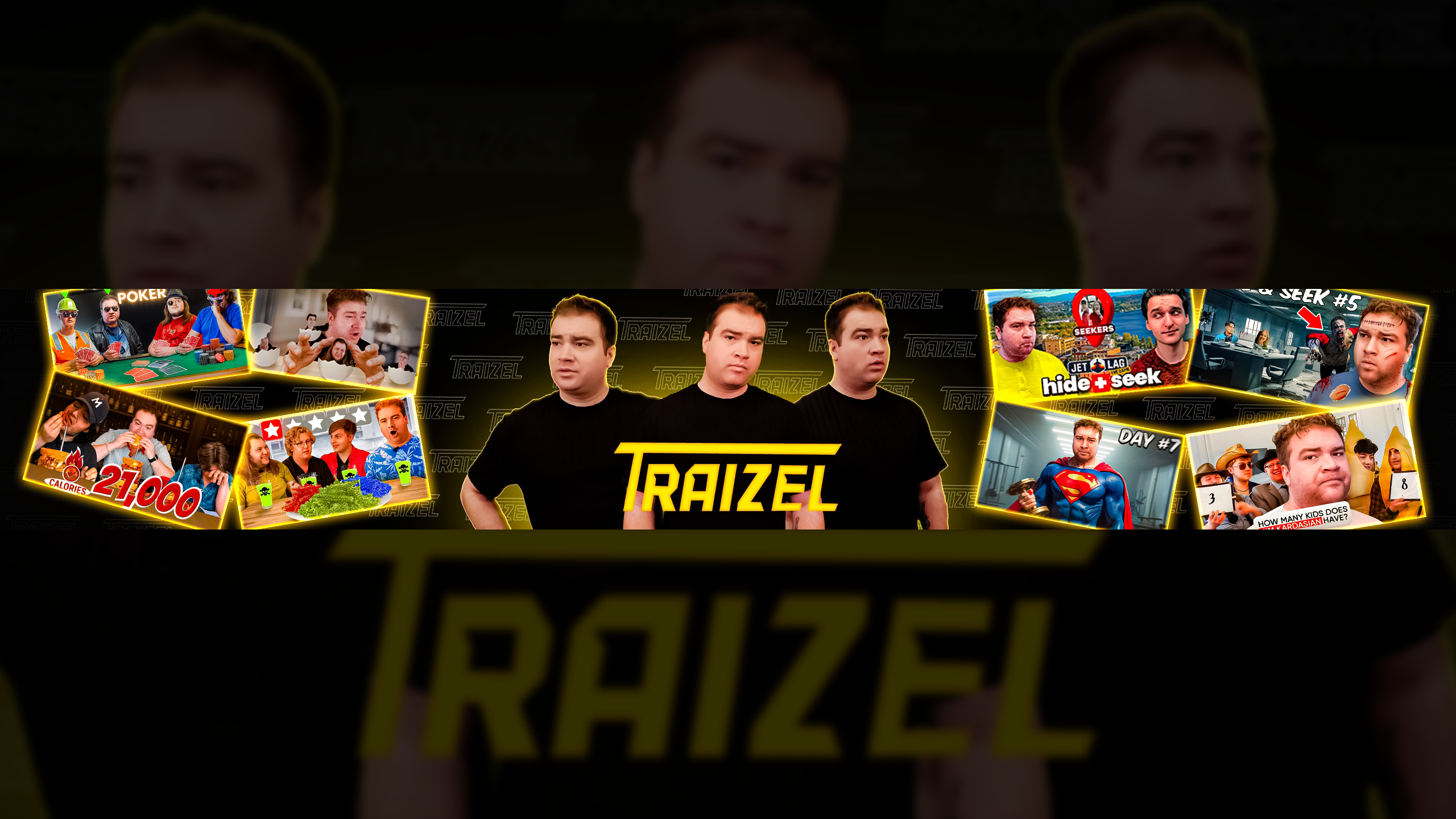 Traizel channel banner featuring Traizel and a collage of challenge videos